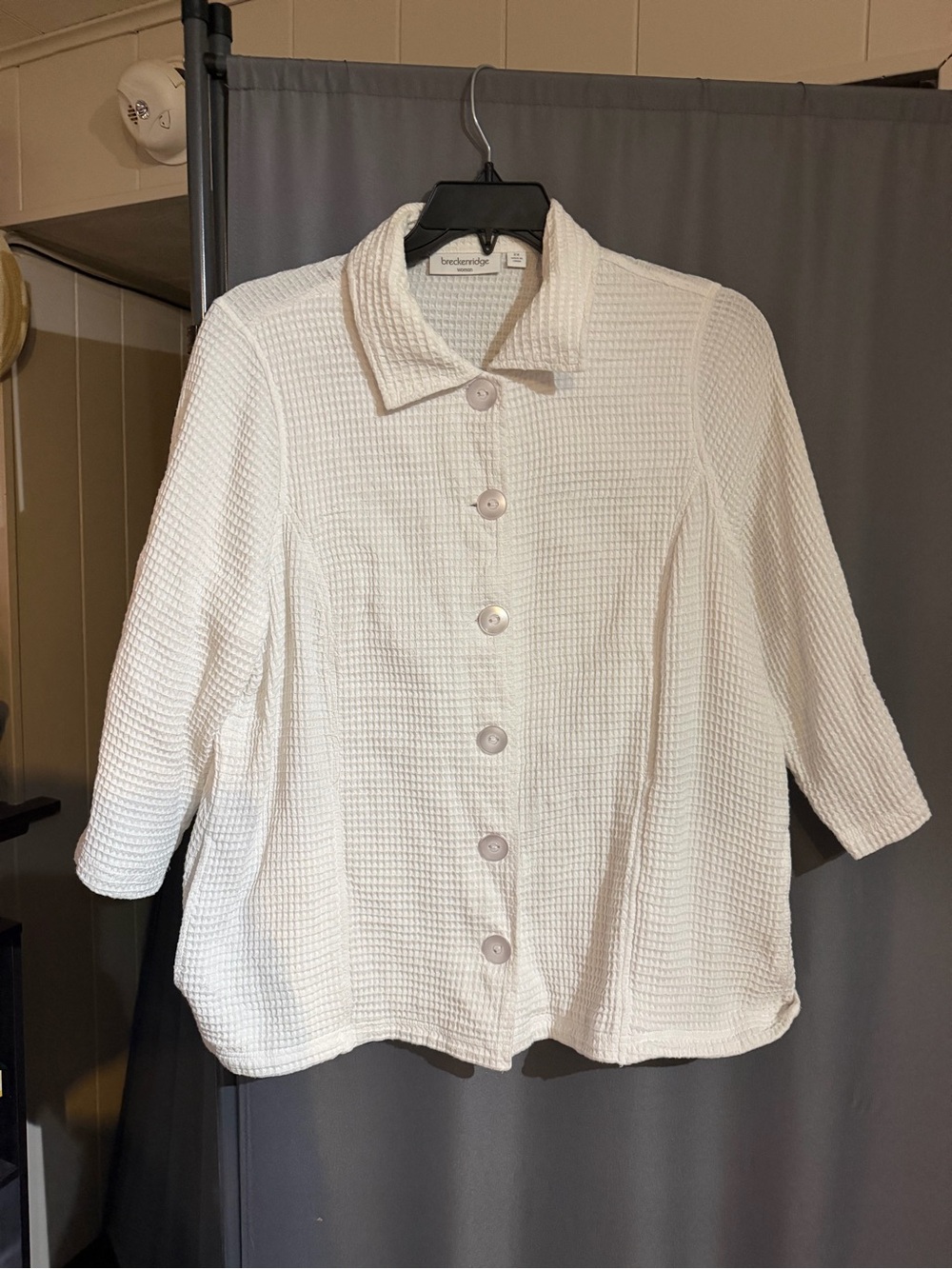 breckenridge White Waffle Button-Front Shirt Jacket